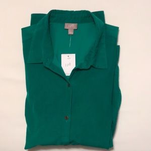 NWT J. Jill Emerald Light Weight Corduroy Shirt, Gathered at the Back